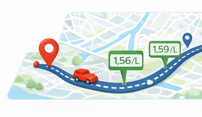 Ilustracion de ruta con gasolineras